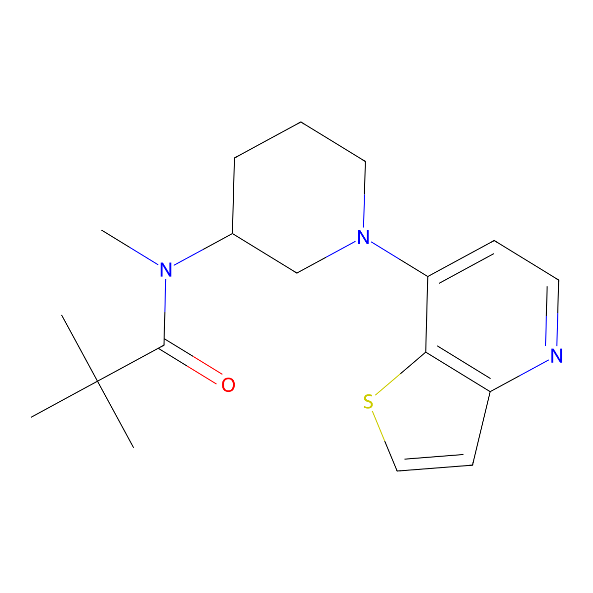 N,2,2-trimethyl-N-(1-{thieno[3,2-b]pyridin-7-yl}piperidin-3-yl)propanamide molecular structure, CAS 2742068-43-3