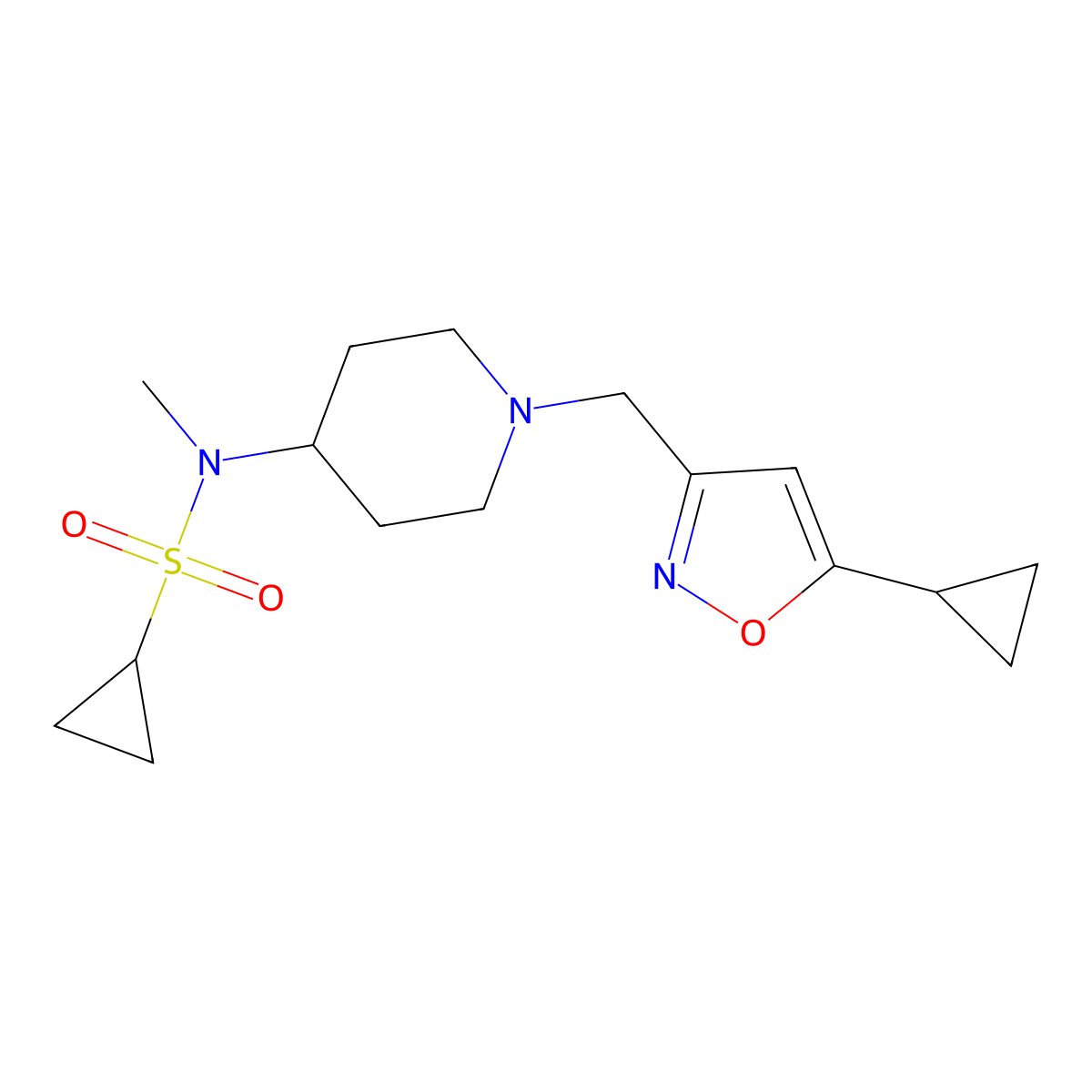 N-{1-[(5-cyclopropyl-1,2-oxazol-3-yl)methyl]piperidin-4-yl}-N-methylcyclopropanesulfonamide molecular structure, CAS 2742068-44-4