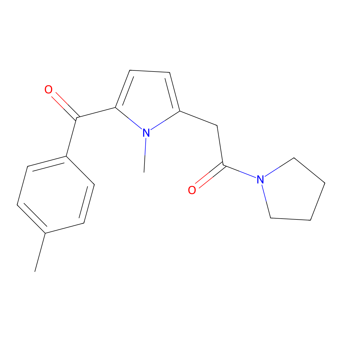 2-[1-methyl-5-(4-methylbenzoyl)-1H-pyrrol-2-yl]-1-(pyrrolidin-1-yl)ethan-1-one molecular structure, CAS 2742068-50-2