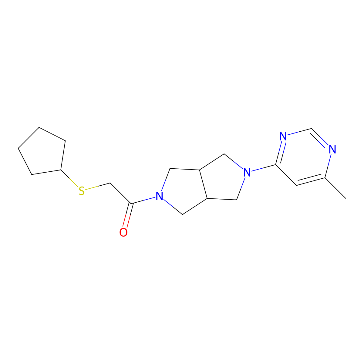 2-(Cyclopentylsulfanyl)-1-[5-(6-methylpyrimidin-4-yl)-octahydropyrrolo[3,4-c]pyrrol-2-yl]ethan-1-one molecular structure, CAS 2742068-56-8