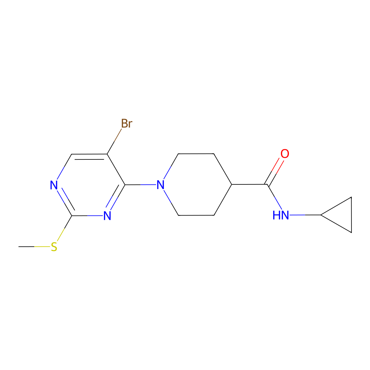1-[5-bromo-2-(methylsulfanyl)pyrimidin-4-yl]-N-cyclopropylpiperidine-4-carboxamide molecular structure, CAS 2742068-61-5
