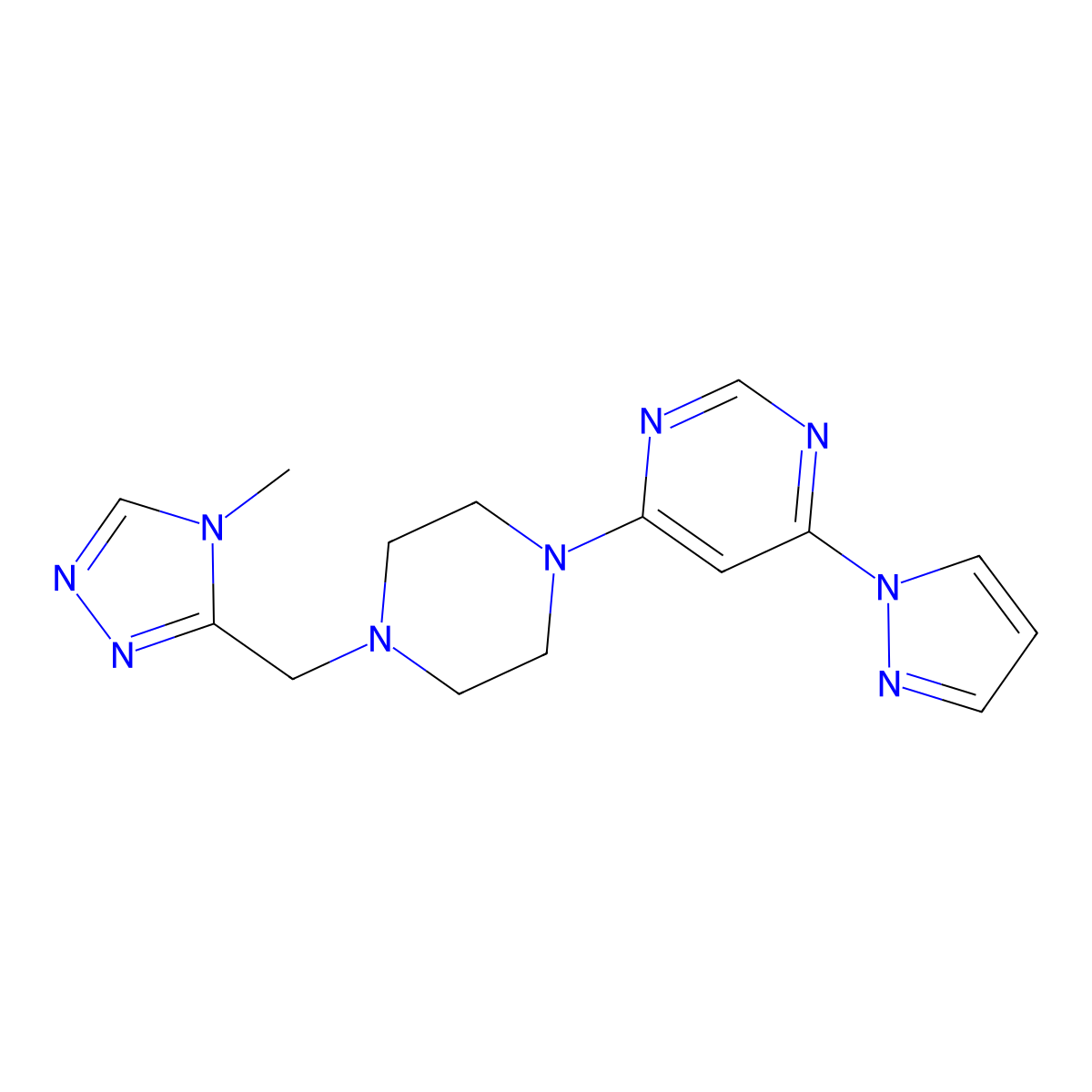 4-{4-[(4-methyl-4H-1,2,4-triazol-3-yl)methyl]piperazin-1-yl}-6-(1H-pyrazol-1-yl)pyrimidine molecular structure, CAS 2742068-62-6