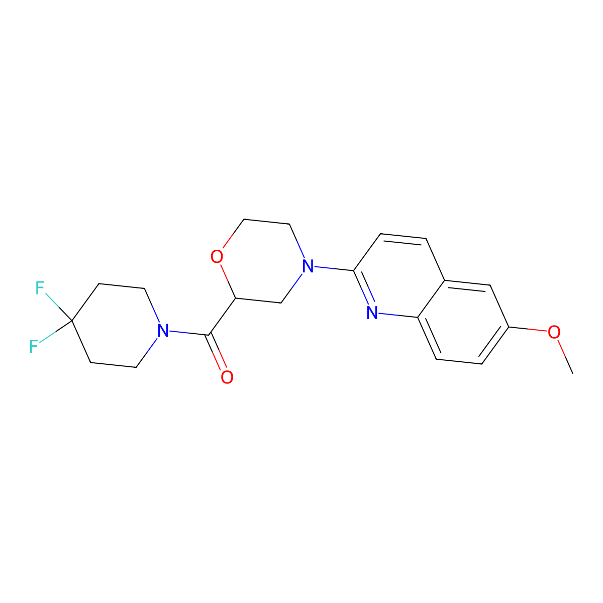 2-[2-(4,4-Difluoropiperidine-1-carbonyl)morpholin-4-yl]-6-methoxyquinoline molecular structure, CAS 2742068-64-8