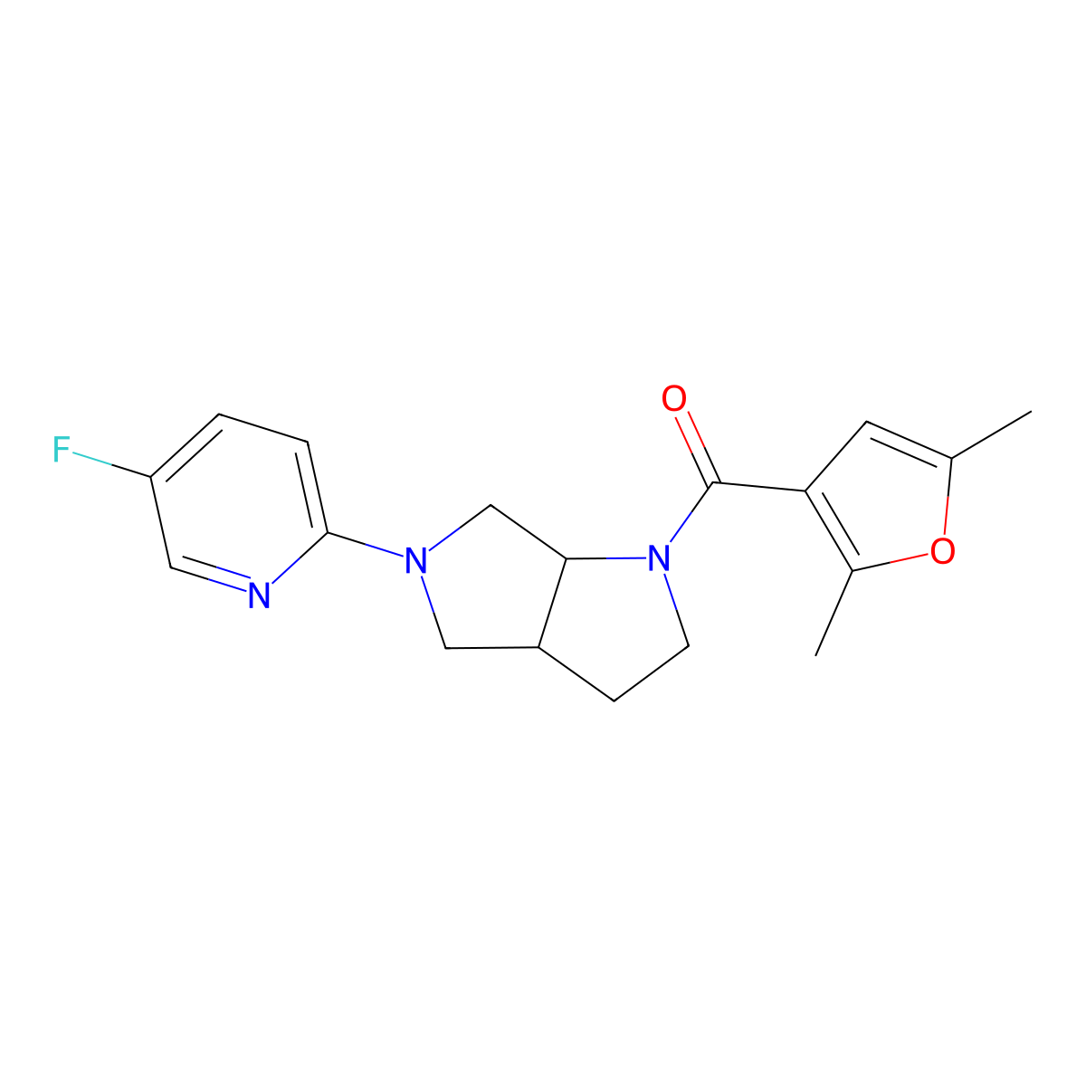 2-[1-(2,5-Dimethylfuran-3-carbonyl)-octahydropyrrolo[2,3-c]pyrrol-5-yl]-5-fluoropyridine molecular structure, CAS 2742068-72-8