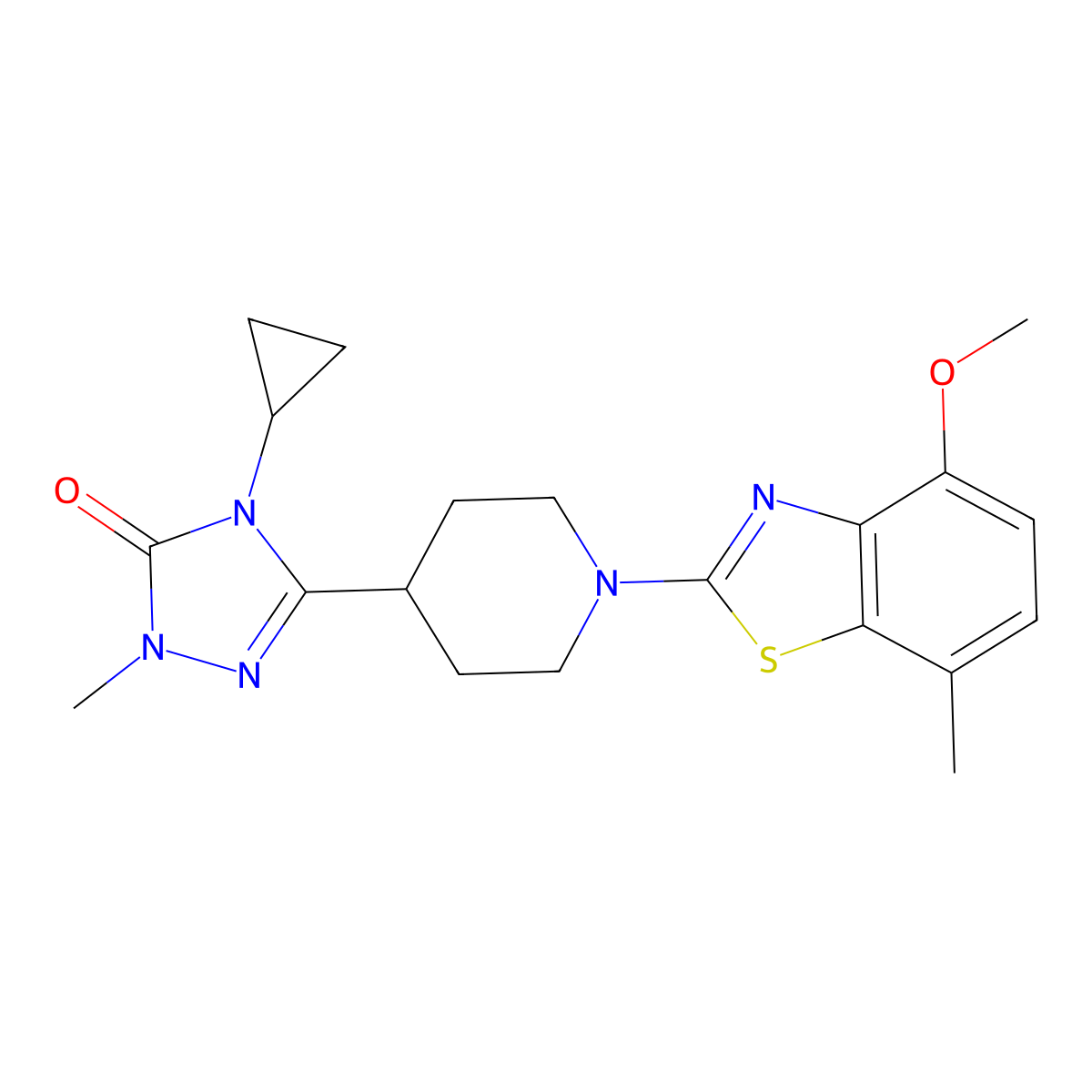 4-cyclopropyl-3-[1-(4-methoxy-7-methyl-1,3-benzothiazol-2-yl)piperidin-4-yl]-1-methyl-4,5-dihydro-1H-1,2,4-triazol-5-one molecular structure, CAS 2742068-73-9