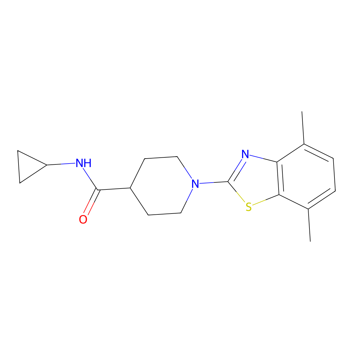 N-cyclopropyl-1-(4,7-dimethyl-1,3-benzothiazol-2-yl)piperidine-4-carboxamide molecular structure, CAS 2742068-75-1