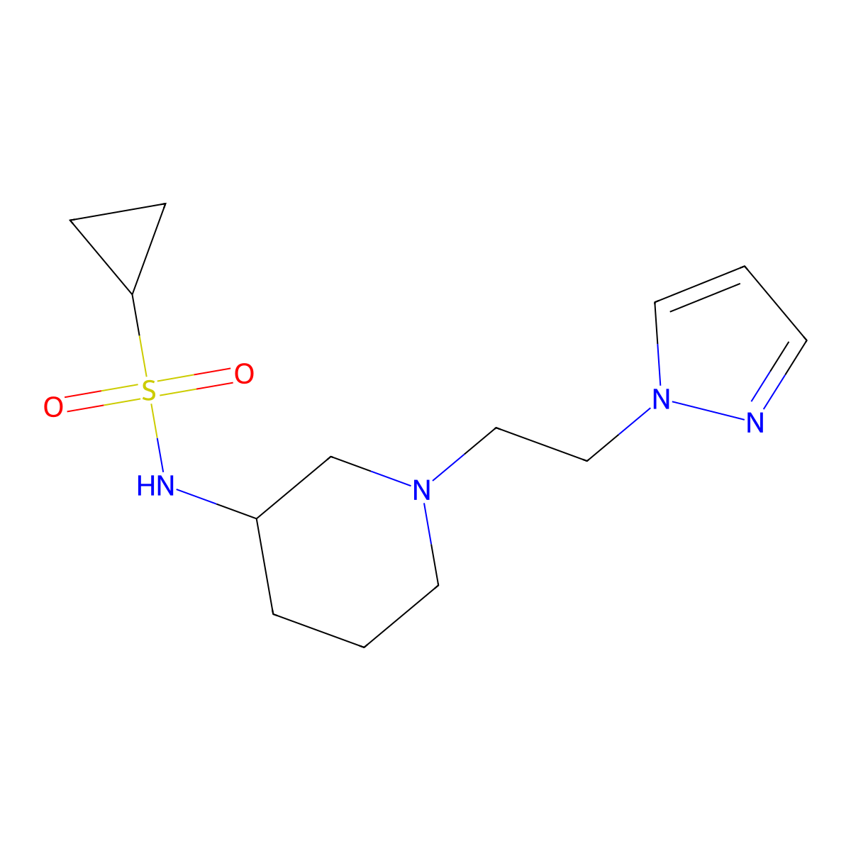 N-{1-[2-(1H-pyrazol-1-yl)ethyl]piperidin-3-yl}cyclopropanesulfonamide molecular structure, CAS 2742068-77-3