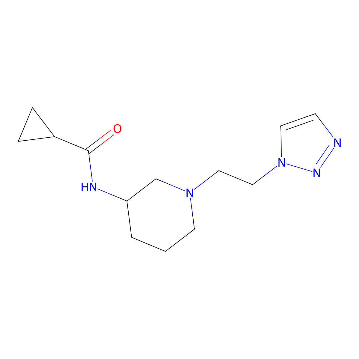 N-{1-[2-(1H-1,2,3-triazol-1-yl)ethyl]piperidin-3-yl}cyclopropanecarboxamide molecular structure, CAS 2742068-78-4