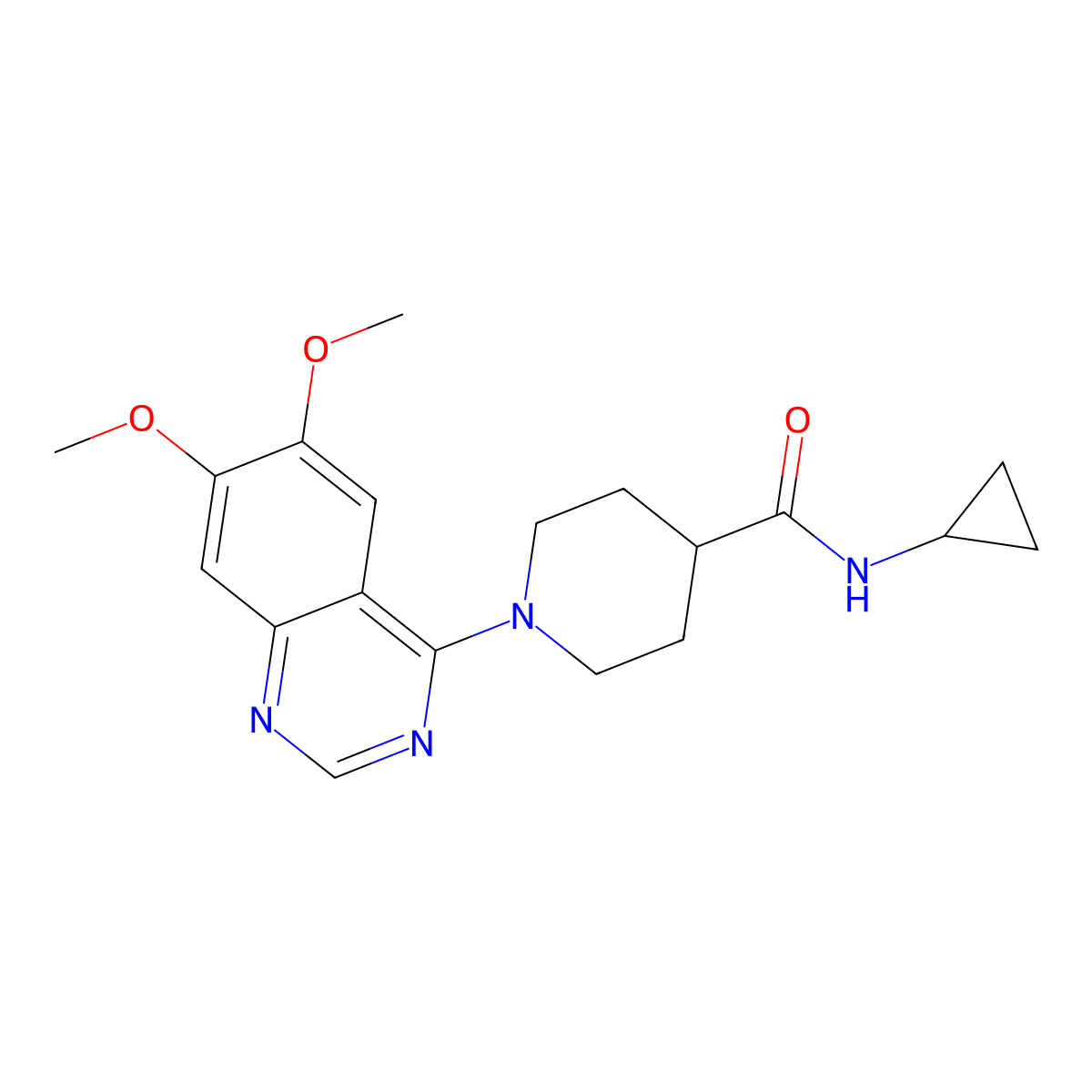 N-cyclopropyl-1-(6,7-dimethoxyquinazolin-4-yl)piperidine-4-carboxamide molecular structure, CAS 2742068-79-5