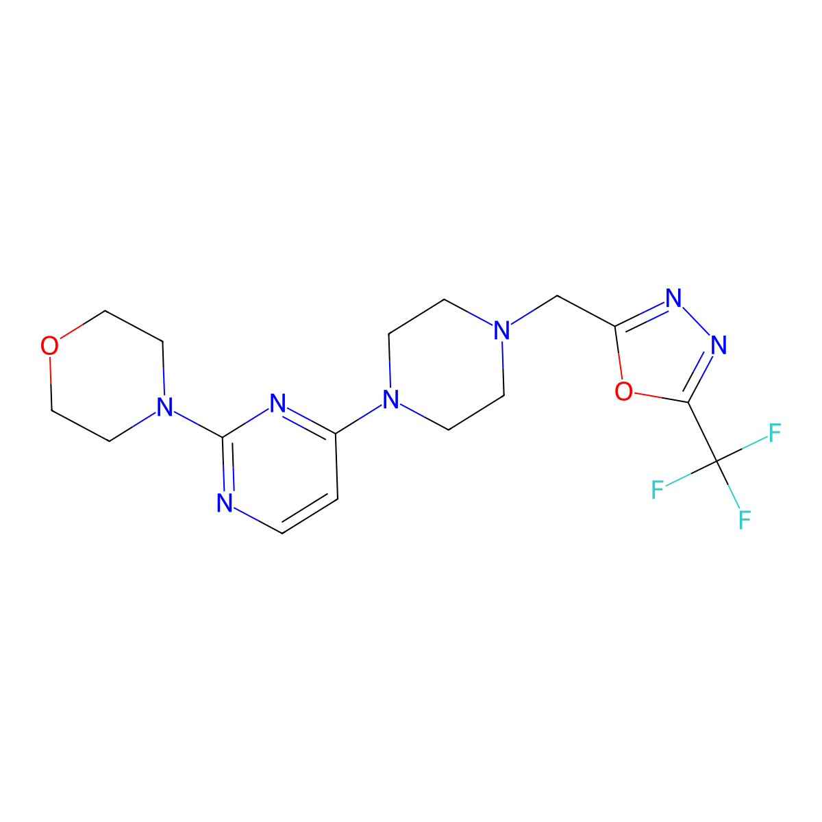 4-[4-(4-{[5-(Trifluoromethyl)-1,3,4-oxadiazol-2-yl]methyl}piperazin-1-yl)pyrimidin-2-yl]morpholine molecular structure, CAS 2742068-80-8
