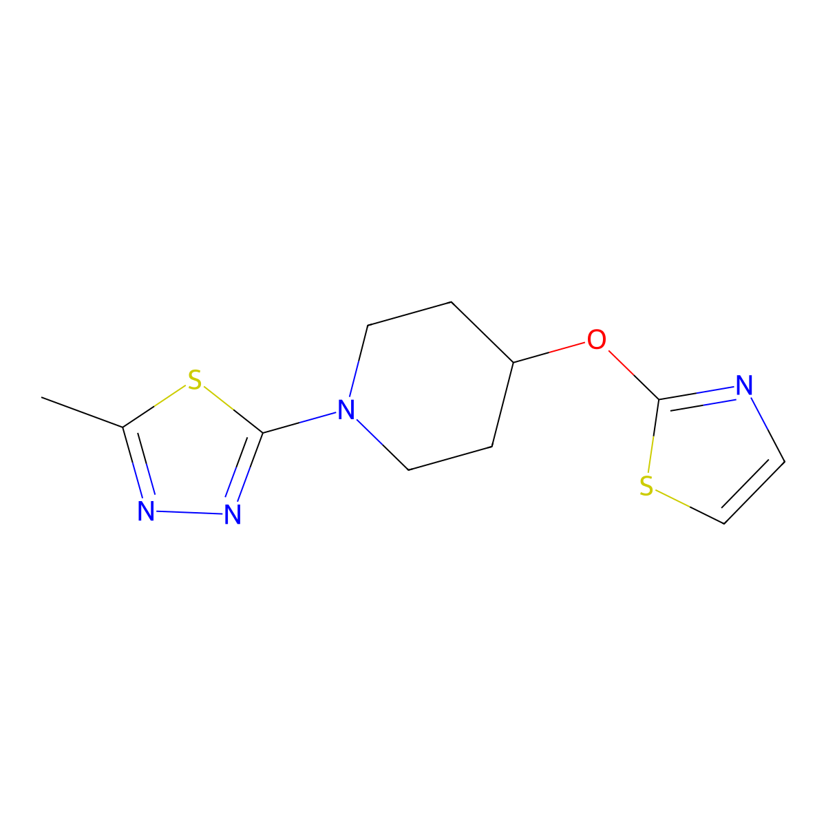 1-(5-Methyl-1,3,4-thiadiazol-2-yl)-4-(1,3-thiazol-2-yloxy)piperidine molecular structure, CAS 2742068-82-0