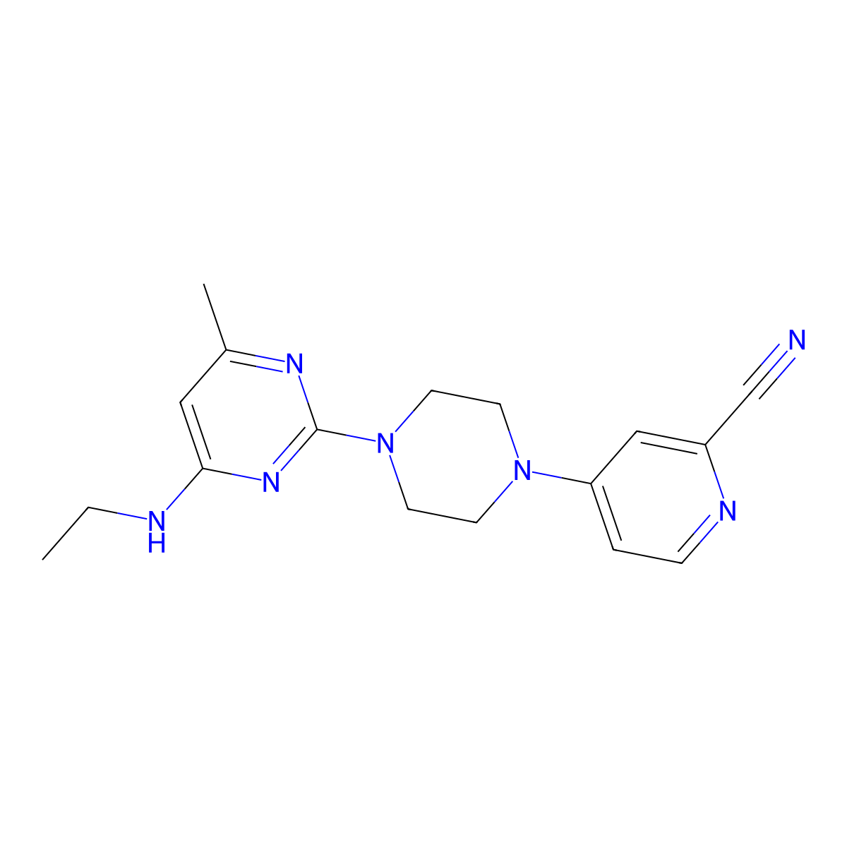 4-{4-[4-(Ethylamino)-6-methylpyrimidin-2-yl]piperazin-1-yl}pyridine-2-carbonitrile molecular structure, CAS 2742068-84-2