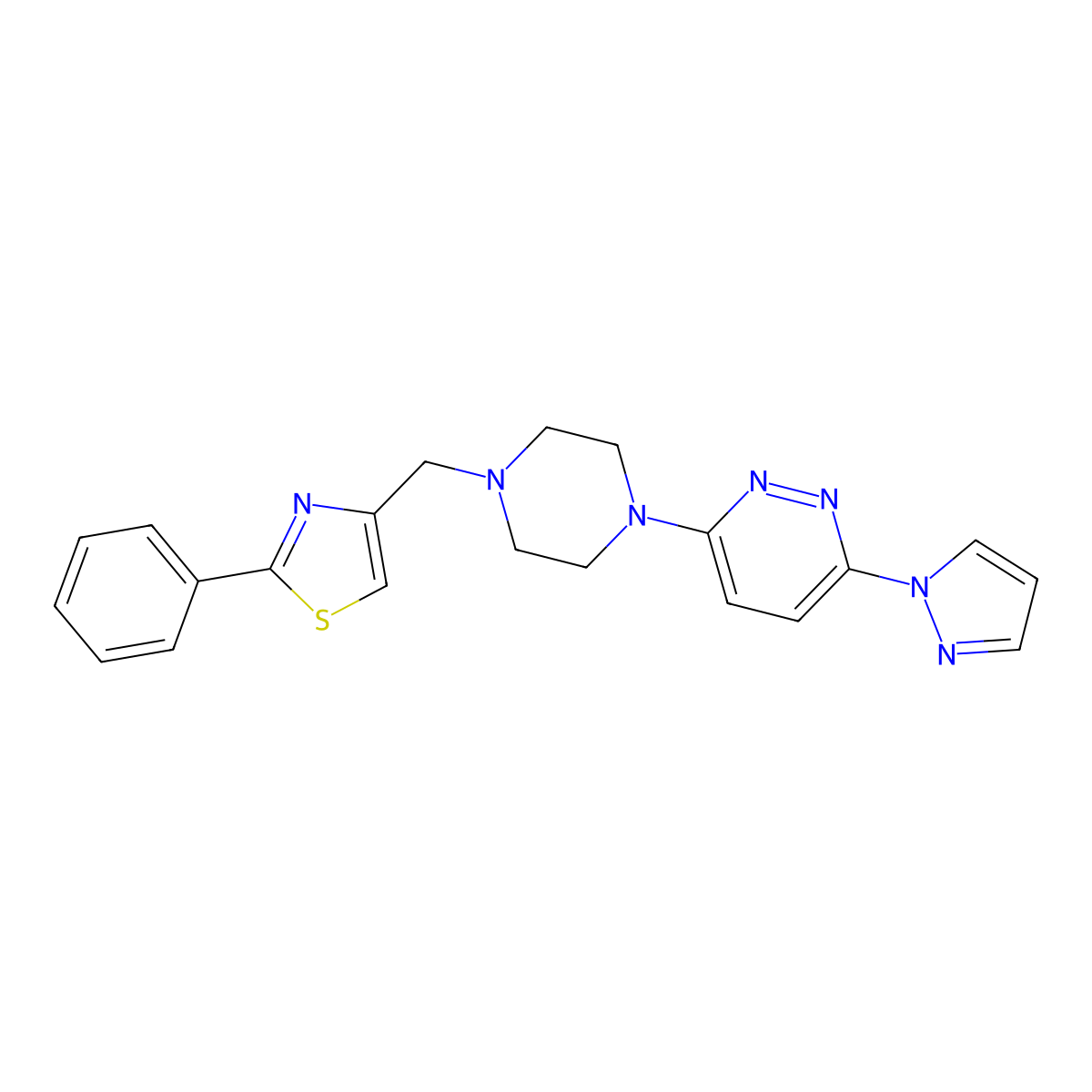 3-{4-[(2-phenyl-1,3-thiazol-4-yl)methyl]piperazin-1-yl}-6-(1H-pyrazol-1-yl)pyridazine molecular structure, CAS 2742068-90-0