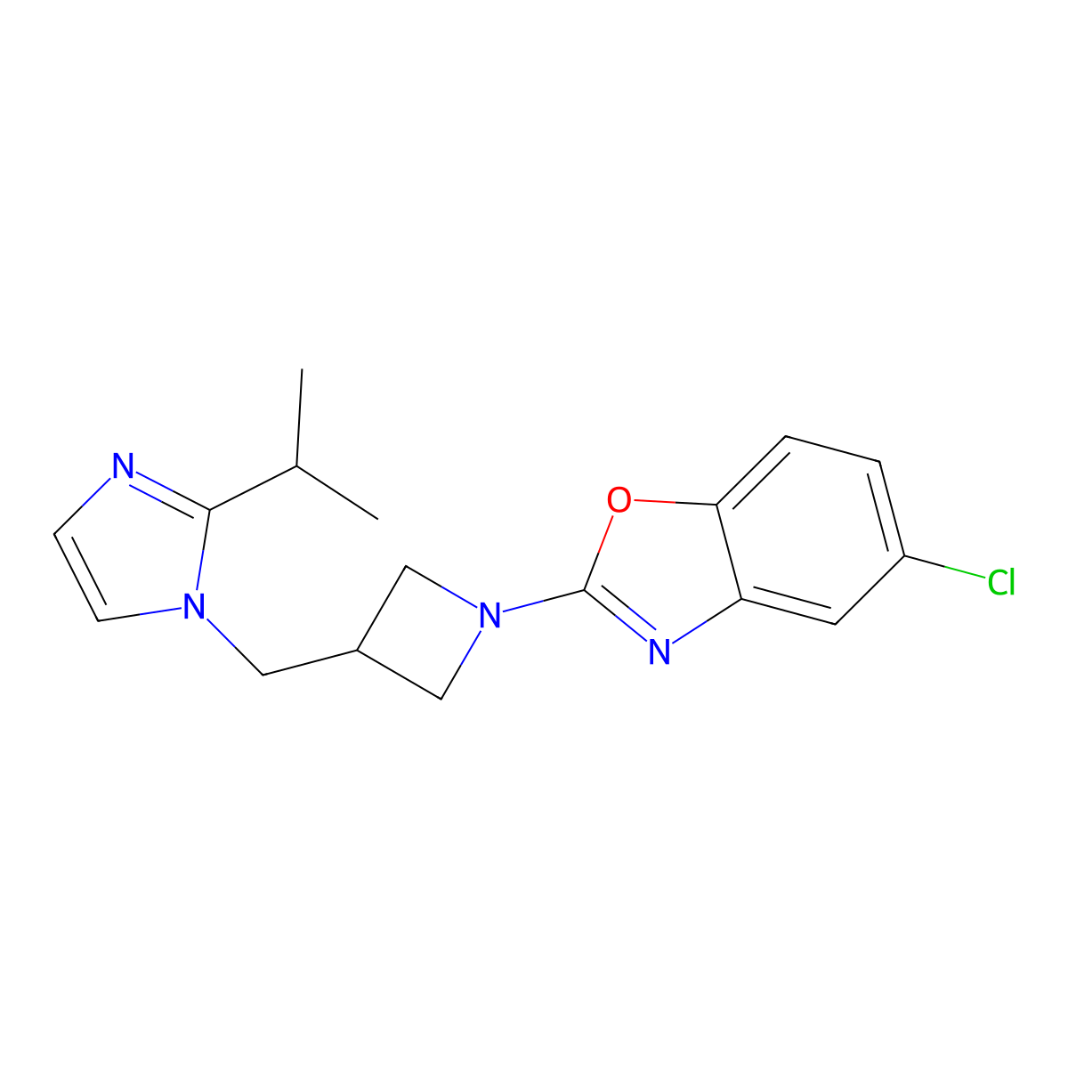 5-chloro-2-(3-{[2-(propan-2-yl)-1H-imidazol-1-yl]methyl}azetidin-1-yl)-1,3-benzoxazole molecular structure, CAS 2742068-92-2