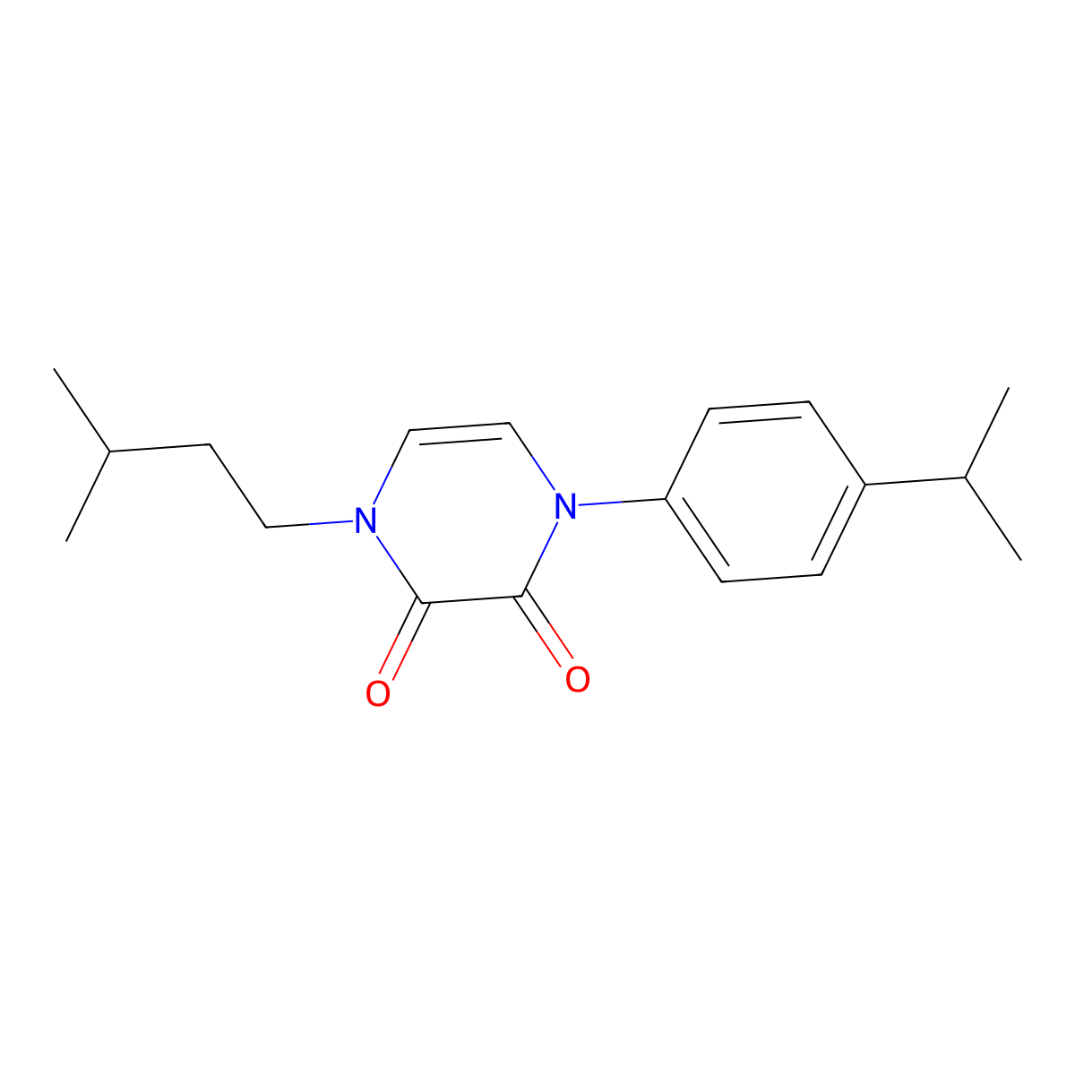 1-(3-Methylbutyl)-4-[4-(propan-2-yl)phenyl]-1,2,3,4-tetrahydropyrazine-2,3-dione molecular structure, CAS 2742068-93-3