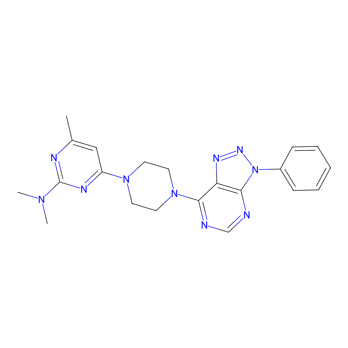 N,N,4-trimethyl-6-(4-{3-phenyl-3H-[1,2,3]triazolo[4,5-d]pyrimidin-7-yl}piperazin-1-yl)pyrimidin-2-amine molecular structure, CAS 2742068-94-4