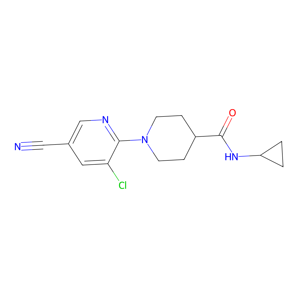 1-(3-chloro-5-cyanopyridin-2-yl)-N-cyclopropylpiperidine-4-carboxamide molecular structure, CAS 2742069-14-1
