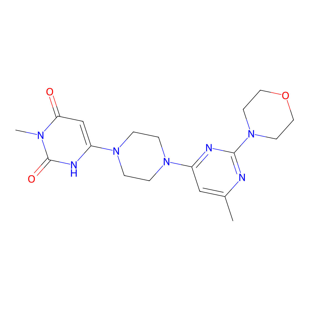 3-Methyl-6-{4-[6-methyl-2-(morpholin-4-yl)pyrimidin-4-yl]piperazin-1-yl}-1,2,3,4-tetrahydropyrimidine-2,4-dione molecular structure, CAS 2742069-15-2