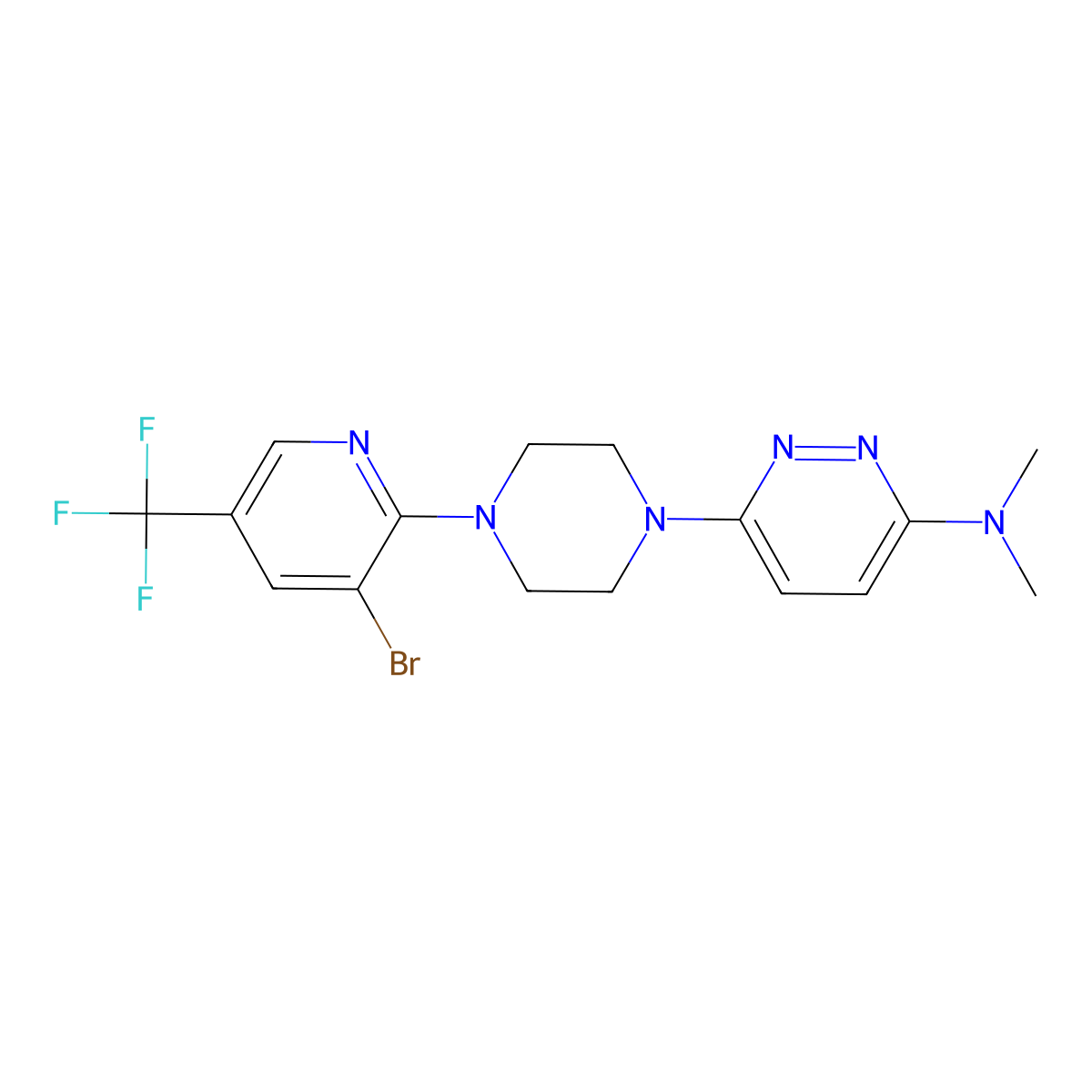 6-{4-[3-bromo-5-(trifluoromethyl)pyridin-2-yl]piperazin-1-yl}-N,N-dimethylpyridazin-3-amine molecular structure, CAS 2742069-21-0