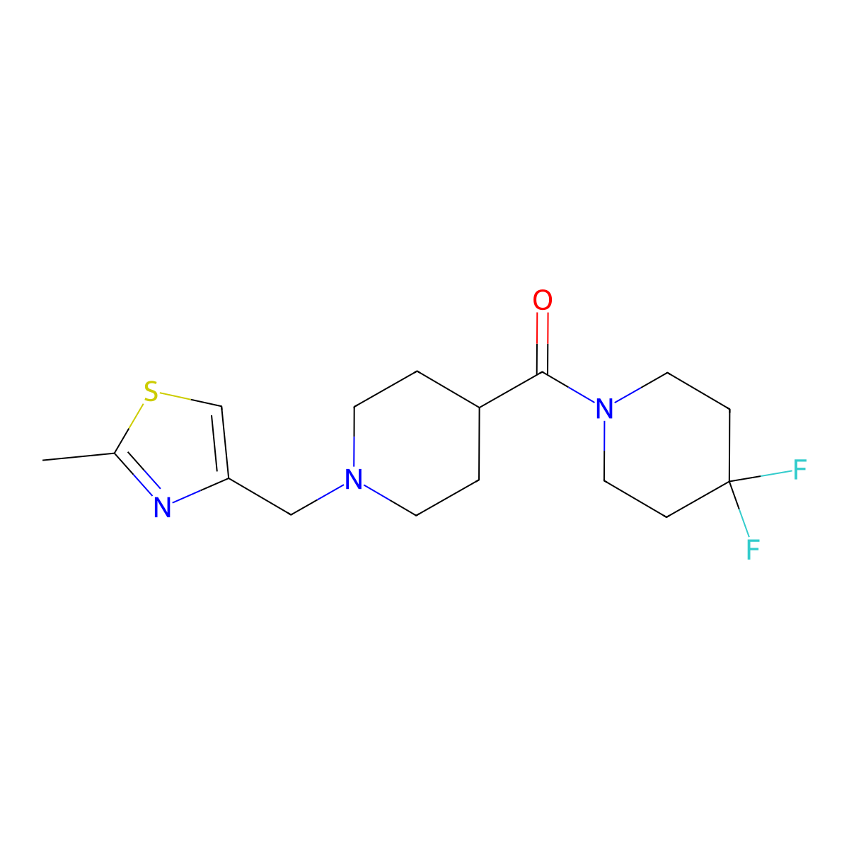 4,4-Difluoro-1-{1-[(2-methyl-1,3-thiazol-4-yl)methyl]piperidine-4-carbonyl}piperidine molecular structure, CAS 2742069-44-7