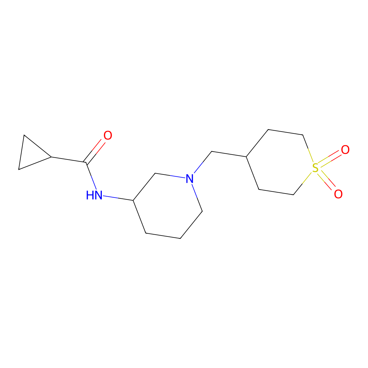 N-{1-[(1,1-dioxo-1lambda6-thian-4-yl)methyl]piperidin-3-yl}cyclopropanecarboxamide molecular structure, CAS 2742069-45-8