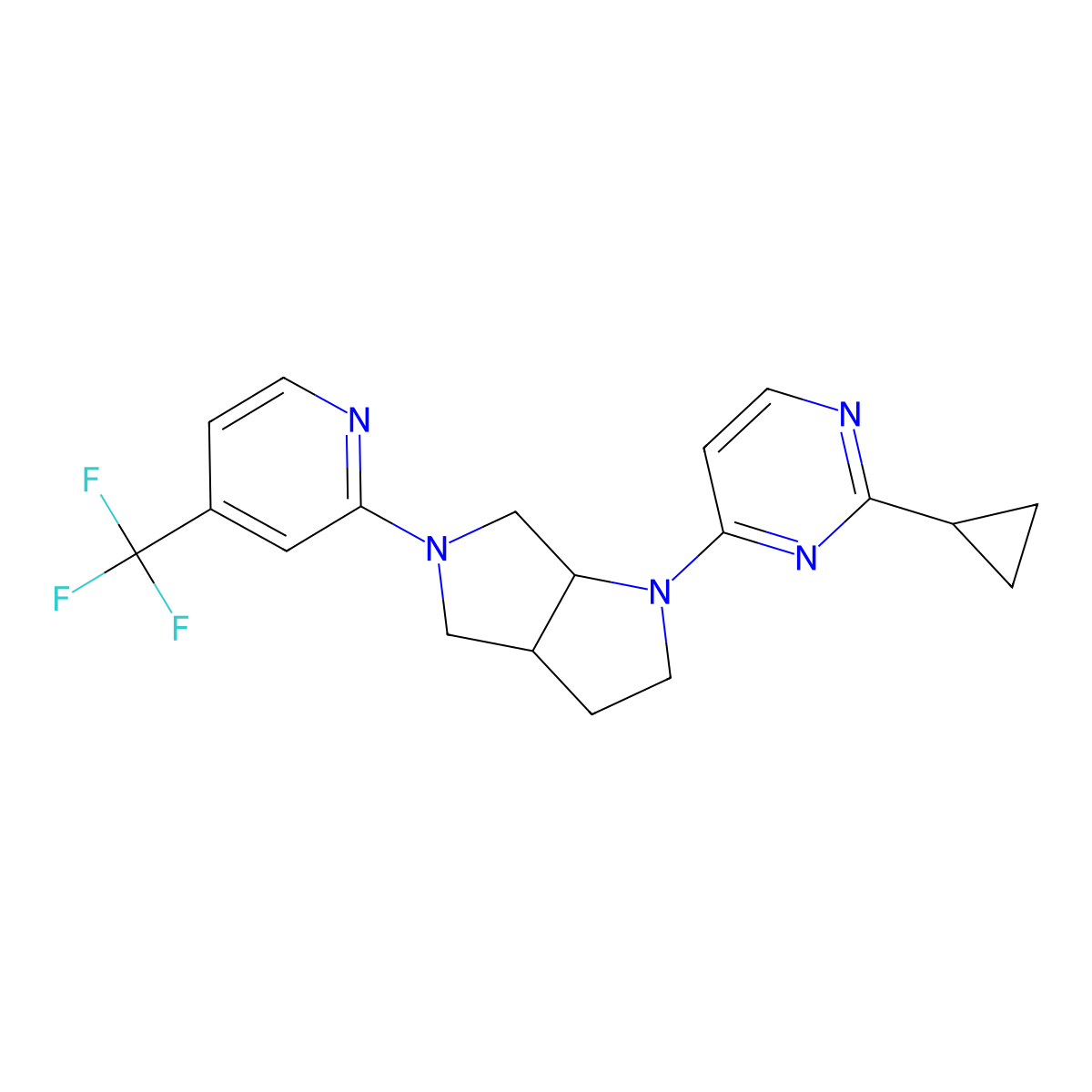 2-Cyclopropyl-4-{5-[4-(trifluoromethyl)pyridin-2-yl]-octahydropyrrolo[3,4-b]pyrrol-1-yl}pyrimidine molecular structure, CAS 2742069-48-1