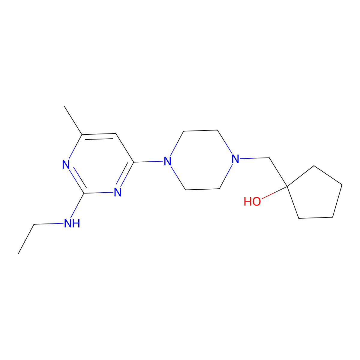1-({4-[2-(Ethylamino)-6-methylpyrimidin-4-yl]piperazin-1-yl}methyl)cyclopentan-1-ol molecular structure, CAS 2742069-49-2