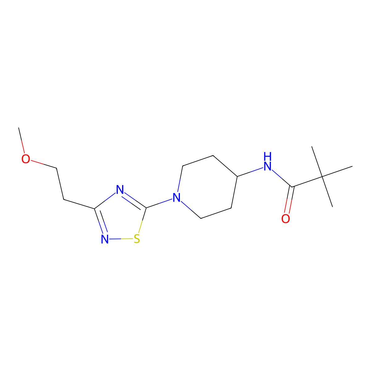 N-{1-[3-(2-methoxyethyl)-1,2,4-thiadiazol-5-yl]piperidin-4-yl}-2,2-dimethylpropanamide molecular structure, CAS 2742069-50-5
