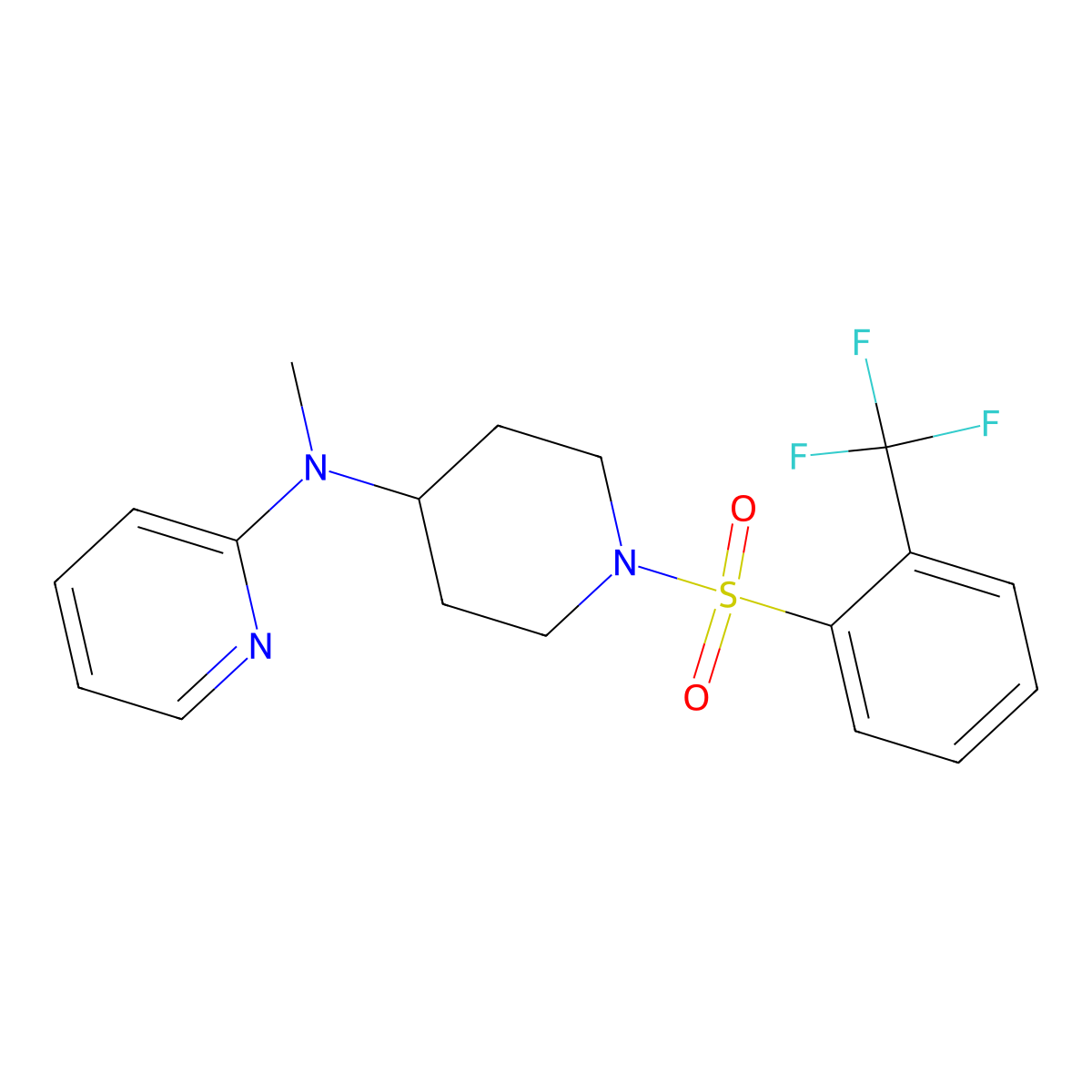 N-methyl-N-{1-[2-(trifluoromethyl)benzenesulfonyl]piperidin-4-yl}pyridin-2-amine molecular structure, CAS 2742069-52-7