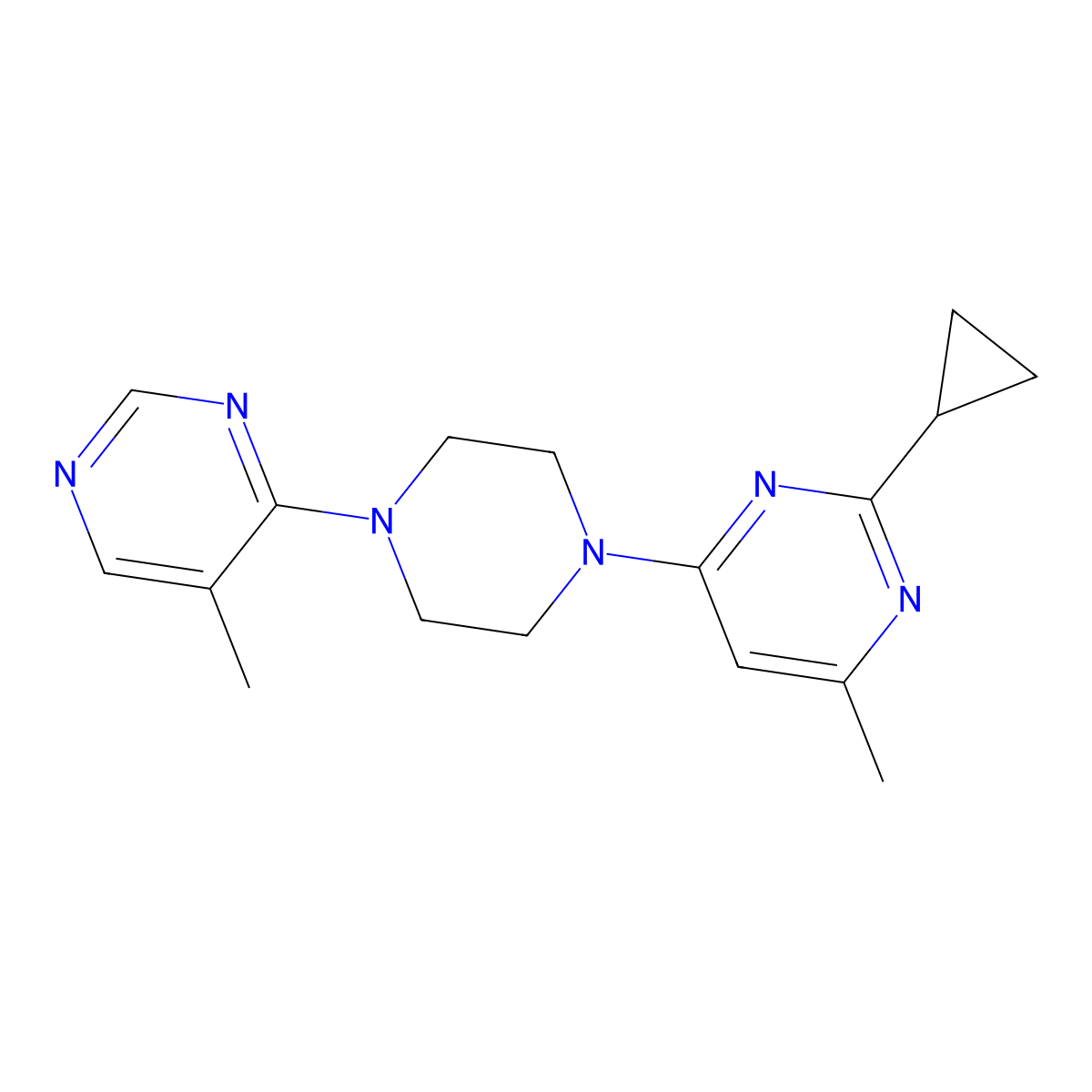 2-Cyclopropyl-4-methyl-6-[4-(5-methylpyrimidin-4-yl)piperazin-1-yl]pyrimidine molecular structure, CAS 2742069-57-2