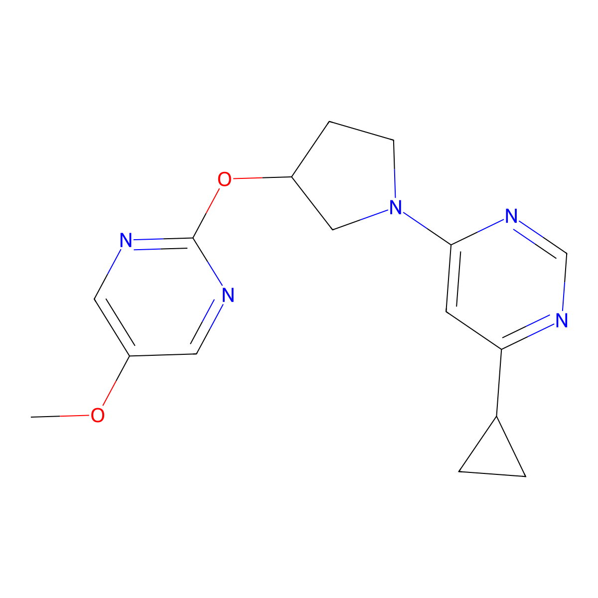 4-Cyclopropyl-6-{3-[(5-methoxypyrimidin-2-yl)oxy]pyrrolidin-1-yl}pyrimidine molecular structure, CAS 2742069-60-7