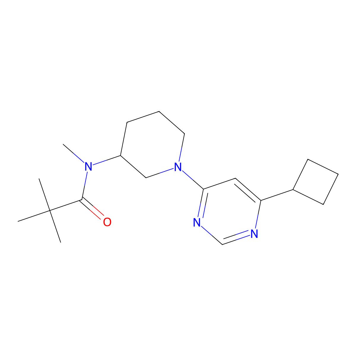 N-[1-(6-cyclobutylpyrimidin-4-yl)piperidin-3-yl]-N,2,2-trimethylpropanamide molecular structure, CAS 2742069-70-9