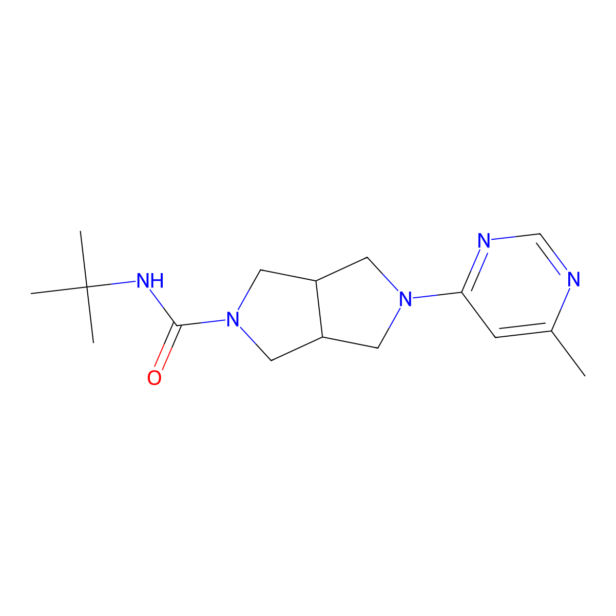 N-tert-butyl-5-(6-methylpyrimidin-4-yl)-octahydropyrrolo[3,4-c]pyrrole-2-carboxamide molecular structure, CAS 2742069-72-1