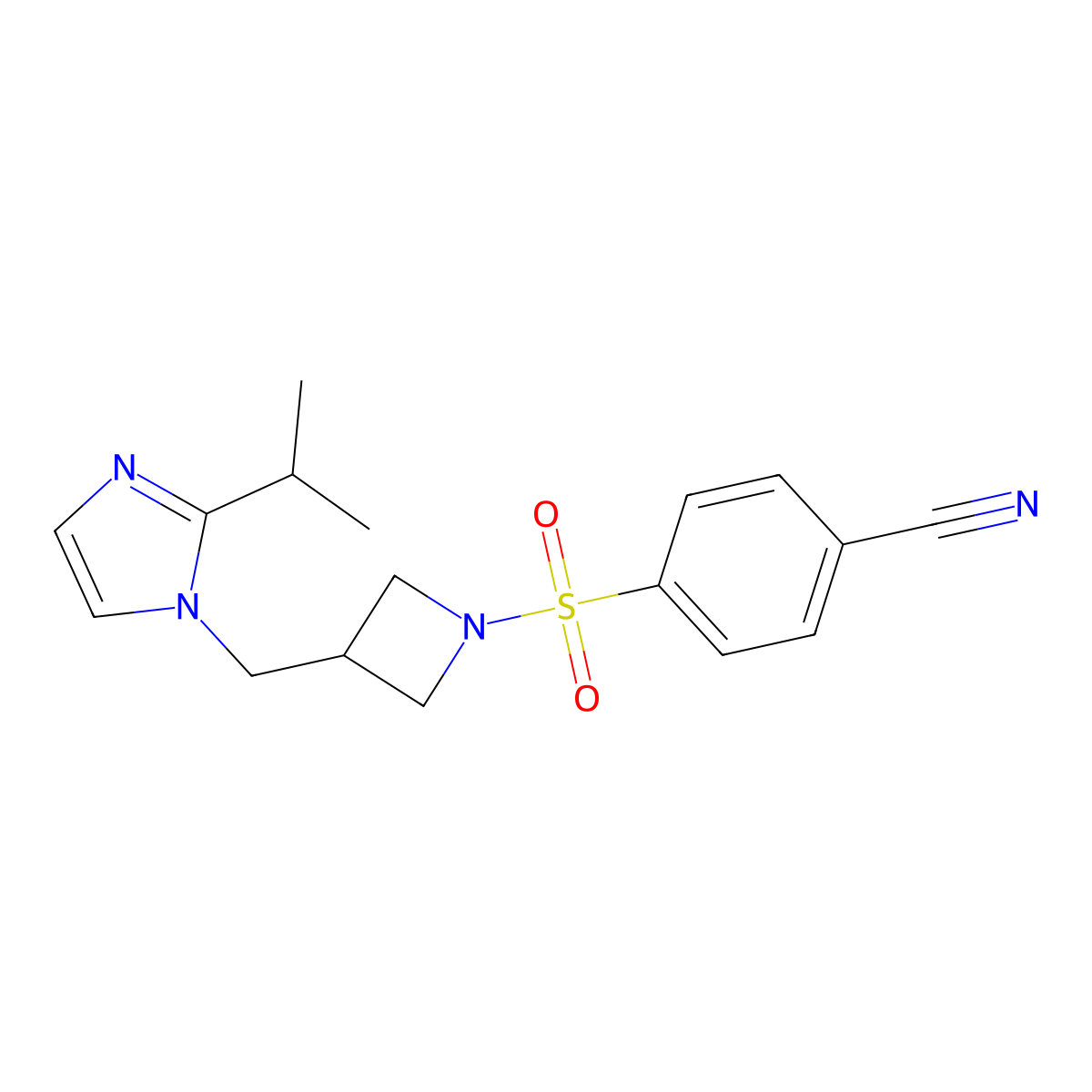 4-[3-[(2-Propan-2-ylimidazol-1-yl)methyl]azetidin-1-yl]sulfonylbenzonitrile molecular structure, CAS 2742069-73-2