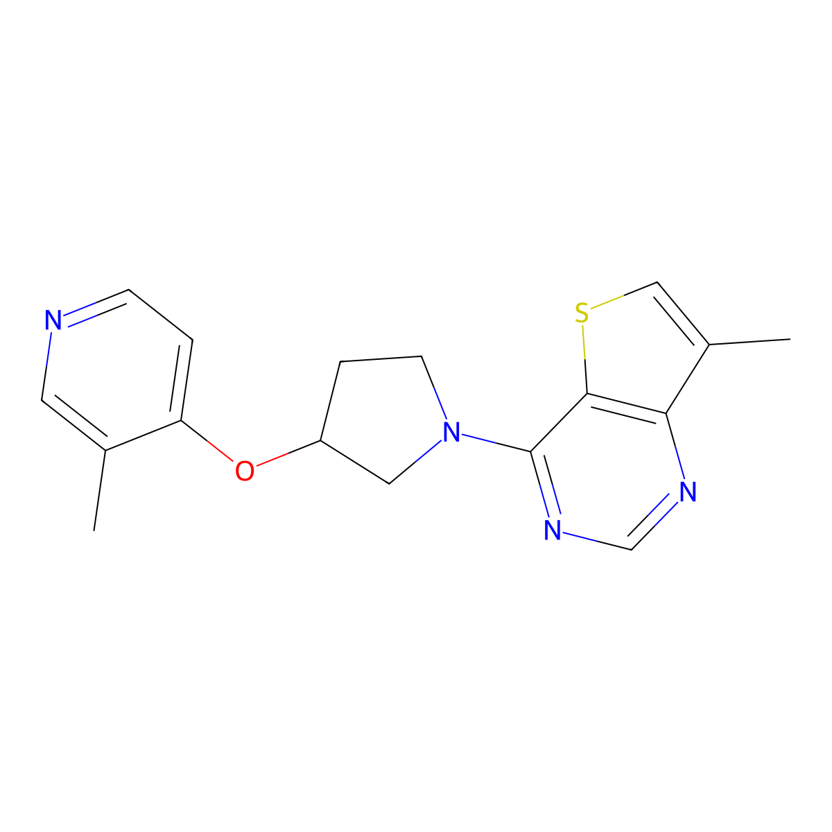 3-Methyl-4-[(1-{7-methylthieno[3,2-d]pyrimidin-4-yl}pyrrolidin-3-yl)oxy]pyridine molecular structure, CAS 2742069-76-5
