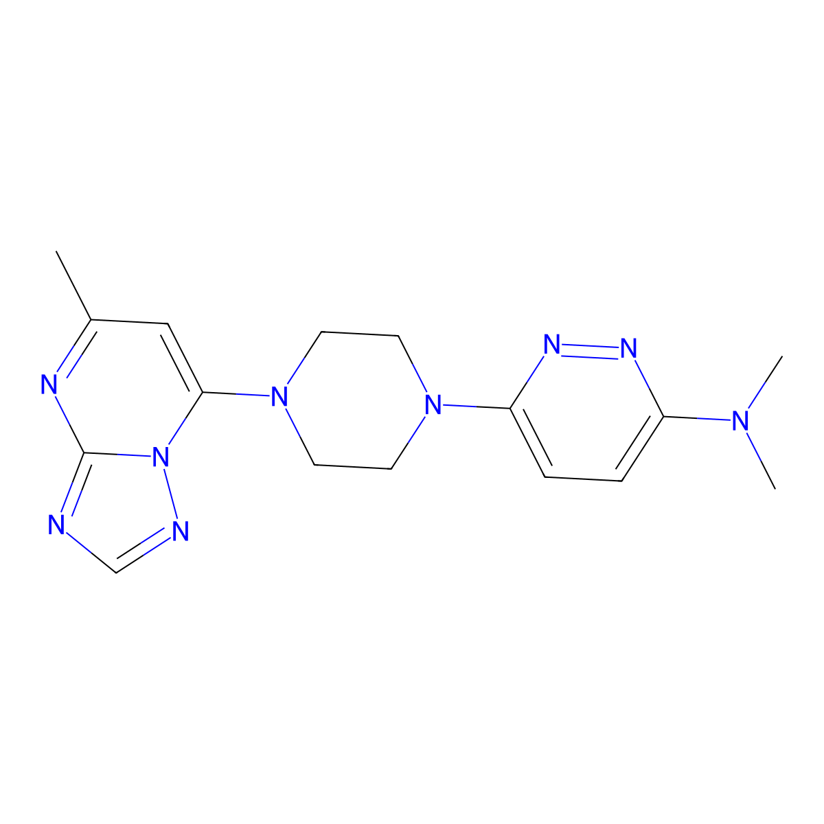 N,N-dimethyl-6-(4-{5-methyl-[1,2,4]triazolo[1,5-a]pyrimidin-7-yl}piperazin-1-yl)pyridazin-3-amine molecular structure, CAS 2742069-84-5