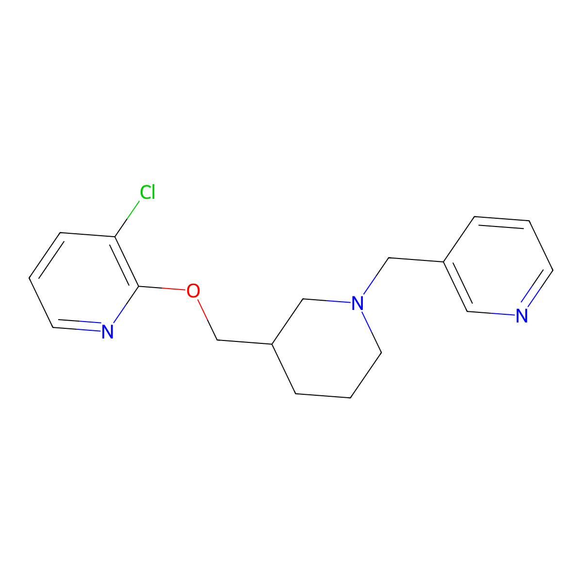 3-Chloro-2-({1-[(pyridin-3-yl)methyl]piperidin-3-yl}methoxy)pyridine molecular structure, CAS 2742069-87-8