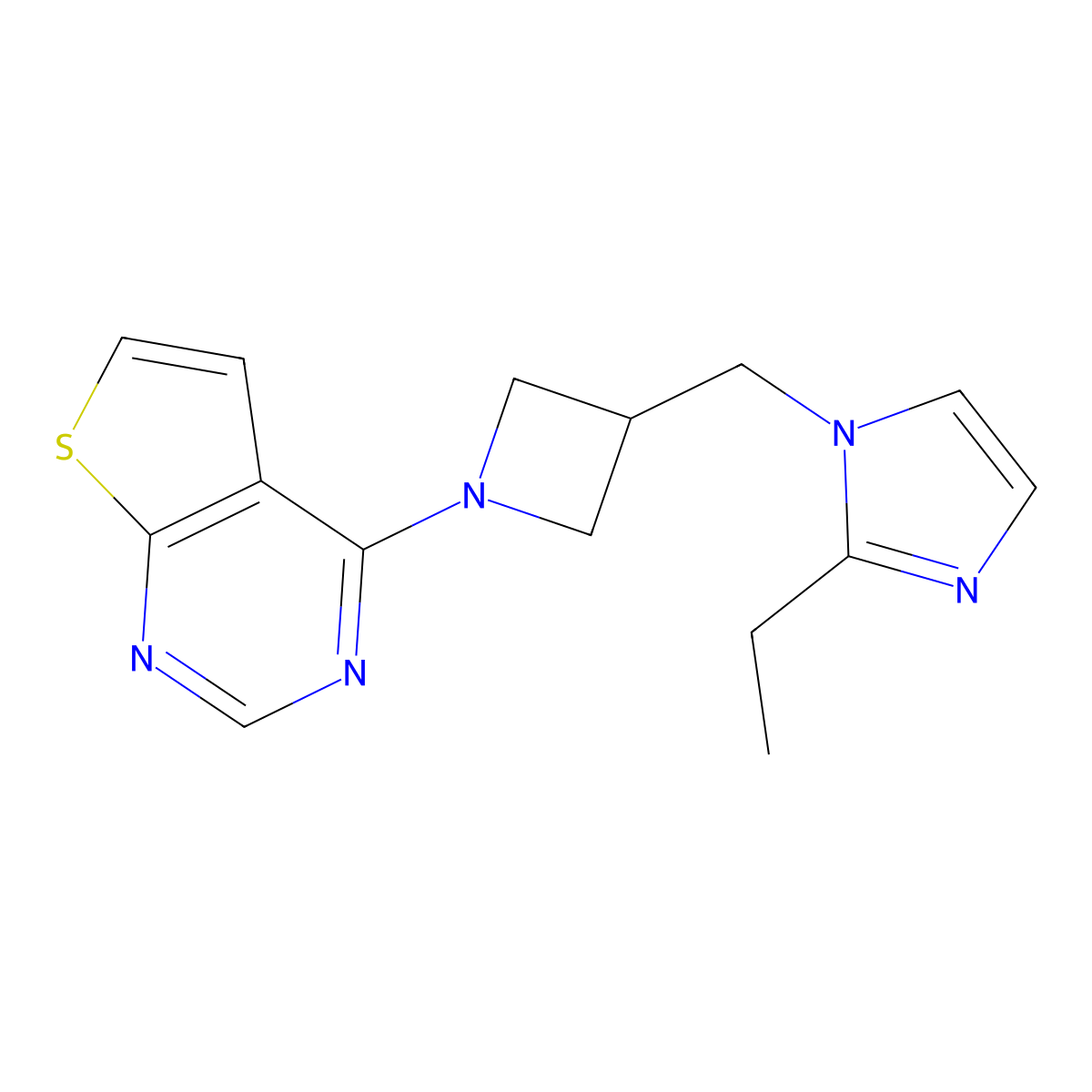 2-ethyl-1-[(1-{thieno[2,3-d]pyrimidin-4-yl}azetidin-3-yl)methyl]-1H-imidazole molecular structure, CAS 2742069-89-0
