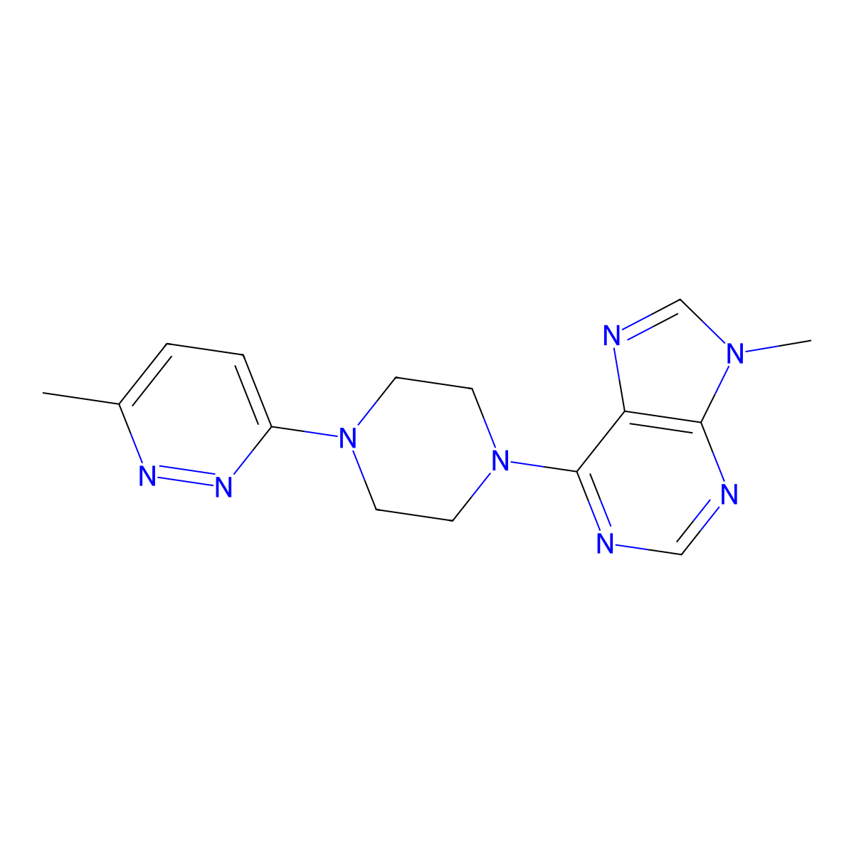 9-methyl-6-[4-(6-methylpyridazin-3-yl)piperazin-1-yl]-9H-purine molecular structure, CAS 2742069-92-5