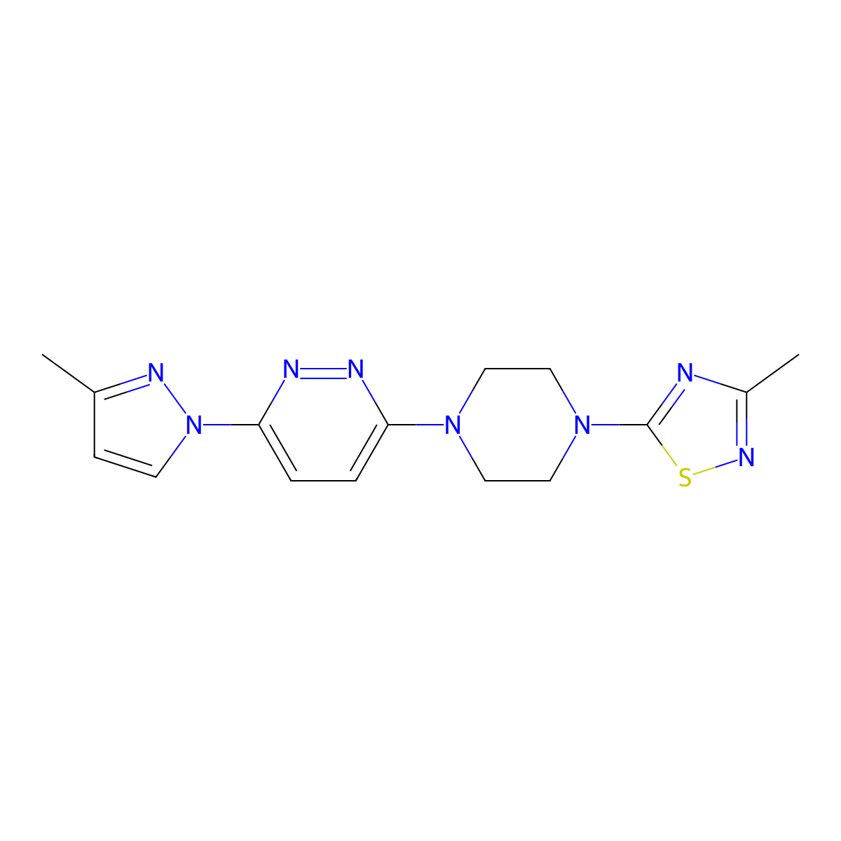 3-[4-(3-methyl-1,2,4-thiadiazol-5-yl)piperazin-1-yl]-6-(3-methyl-1H-pyrazol-1-yl)pyridazine molecular structure, CAS 2742069-95-8