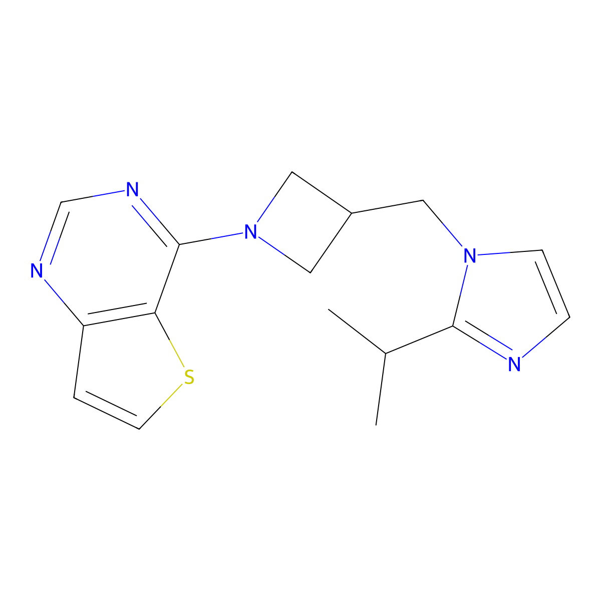 2-(propan-2-yl)-1-[(1-{thieno[3,2-d]pyrimidin-4-yl}azetidin-3-yl)methyl]-1H-imidazole molecular structure, CAS 2742069-97-0