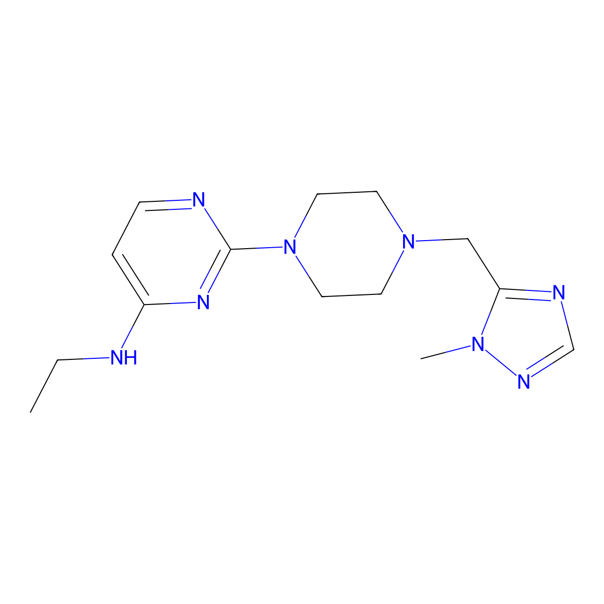 N-ethyl-2-{4-[(1-methyl-1H-1,2,4-triazol-5-yl)methyl]piperazin-1-yl}pyrimidin-4-amine molecular structure, CAS 2742070-01-3