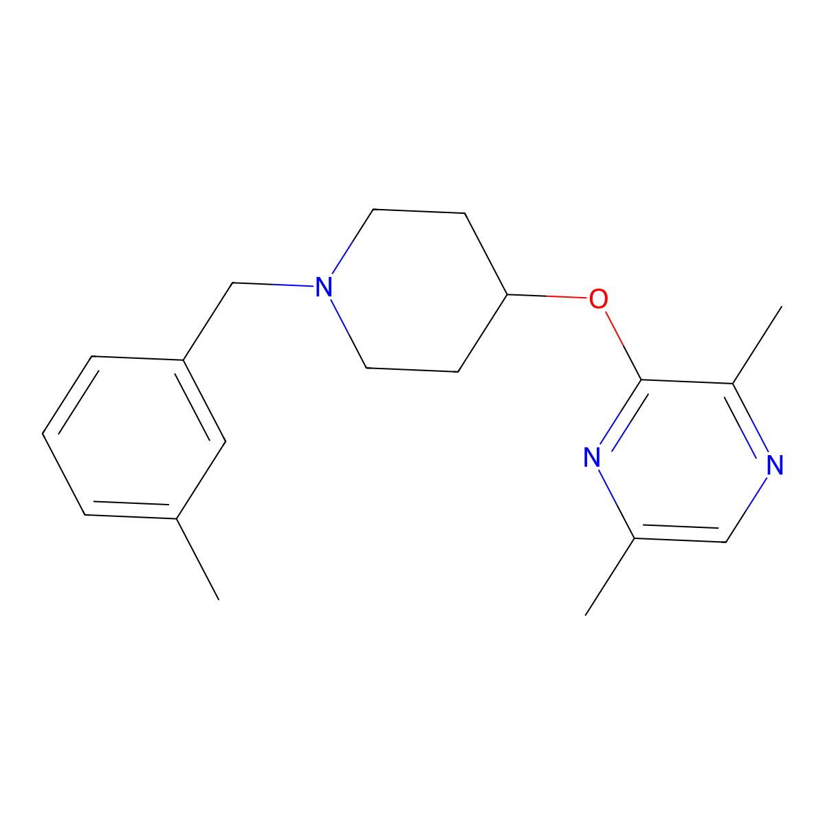 2,5-Dimethyl-3-({1-[(3-methylphenyl)methyl]piperidin-4-yl}oxy)pyrazine molecular structure, CAS 2742070-03-5