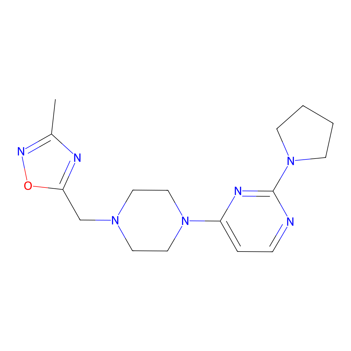 4-{4-[(3-Methyl-1,2,4-oxadiazol-5-yl)methyl]piperazin-1-yl}-2-(pyrrolidin-1-yl)pyrimidine molecular structure, CAS 2742070-05-7