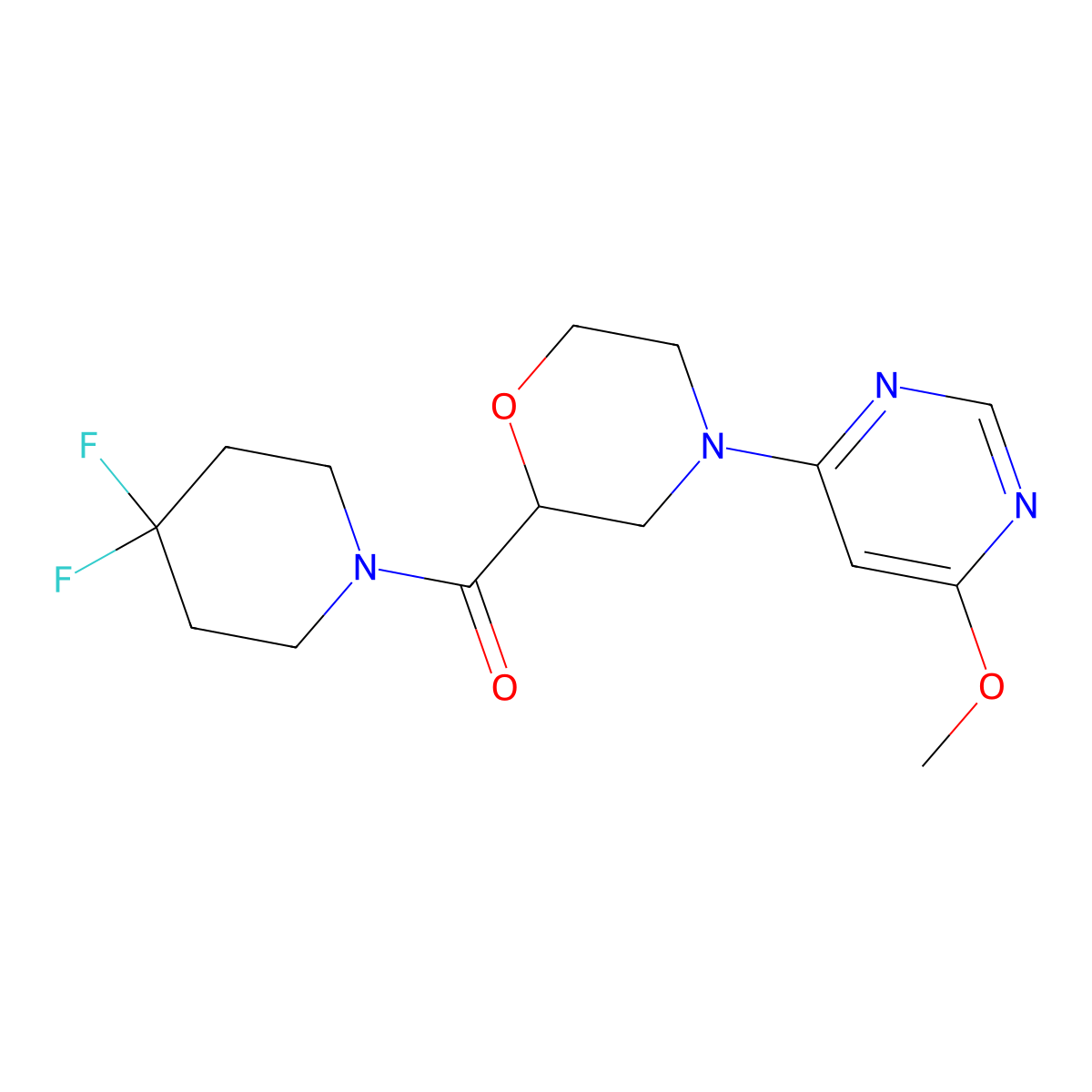 2-(4,4-Difluoropiperidine-1-carbonyl)-4-(6-methoxypyrimidin-4-yl)morpholine molecular structure, CAS 2742070-08-0