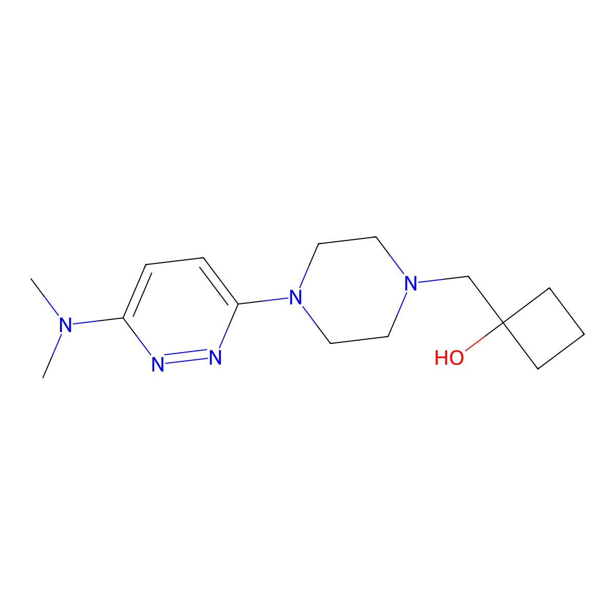1-({4-[6-(Dimethylamino)pyridazin-3-yl]piperazin-1-yl}methyl)cyclobutan-1-ol molecular structure, CAS 2742070-17-1