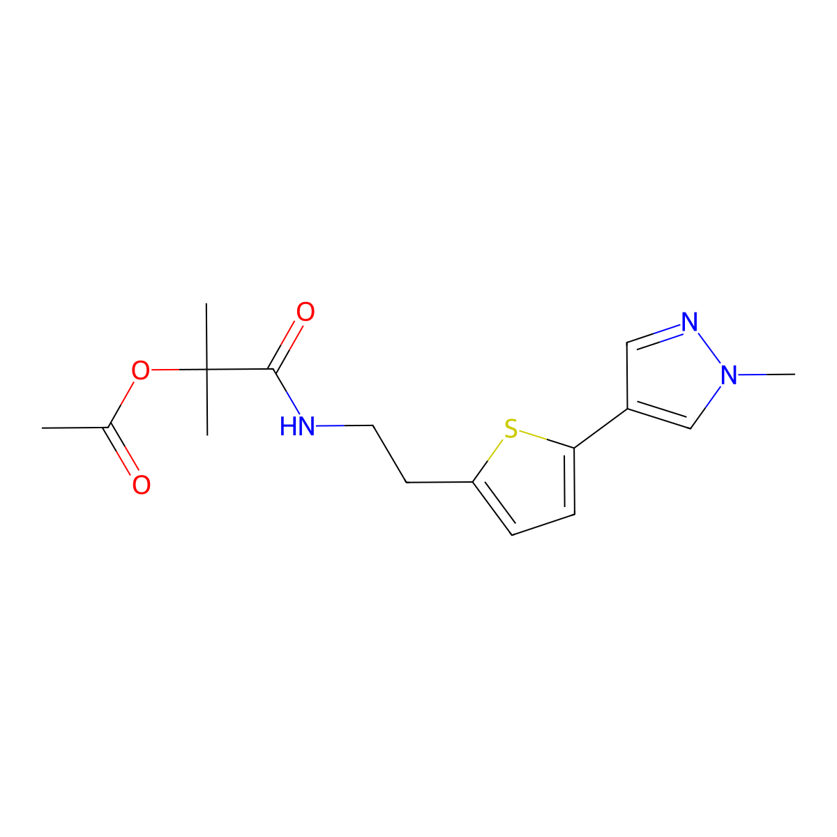 1-methyl-1-({2-[5-(1-methyl-1H-pyrazol-4-yl)thiophen-2-yl]ethyl}carbamoyl)ethyl acetate molecular structure, CAS 2742070-20-6