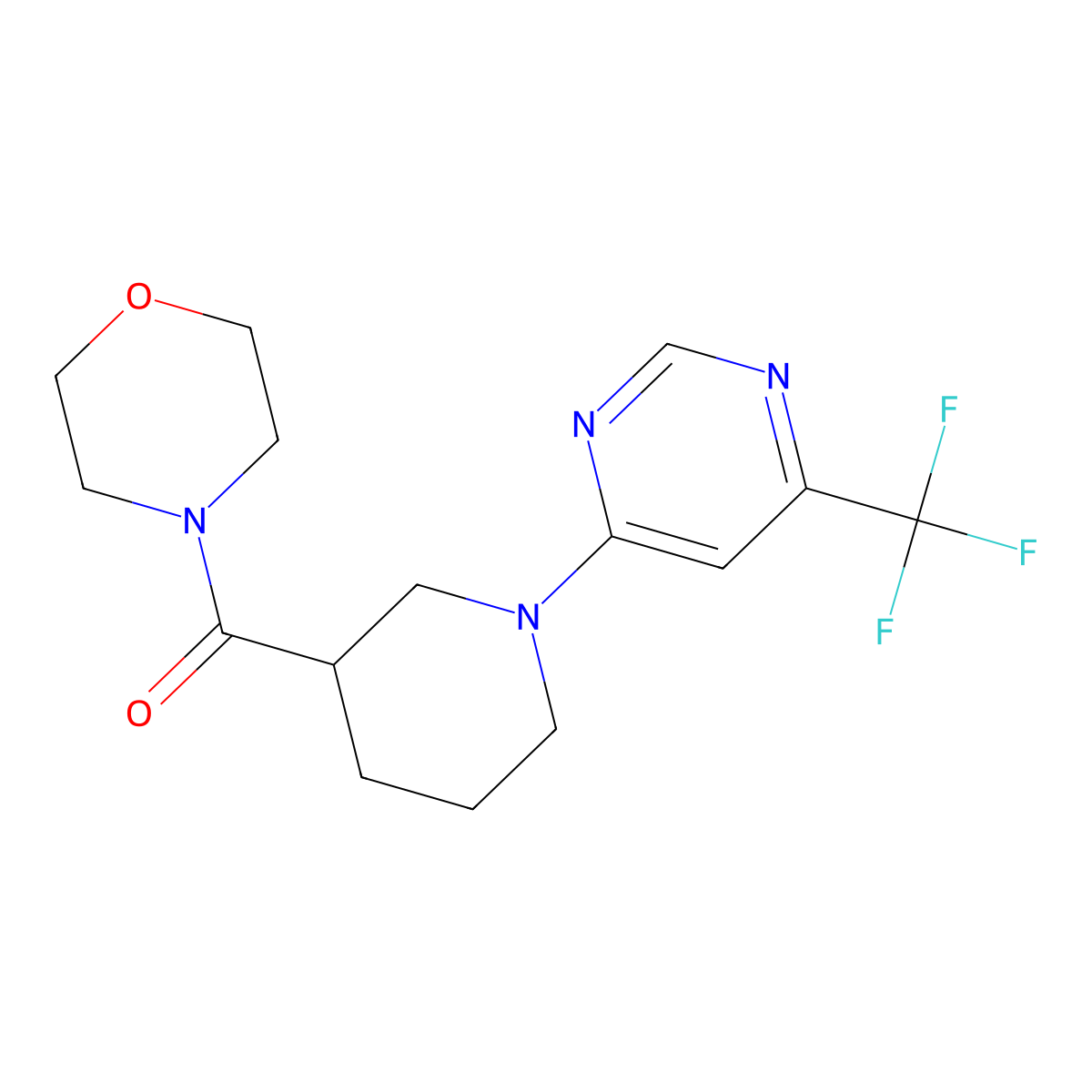 4-{1-[6-(Trifluoromethyl)pyrimidin-4-yl]piperidine-3-carbonyl}morpholine molecular structure, CAS 2742070-22-8