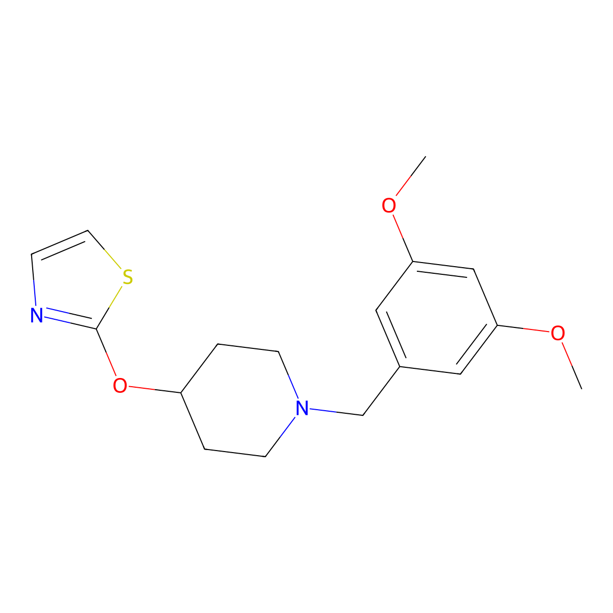 1-[(3,5-Dimethoxyphenyl)methyl]-4-(1,3-thiazol-2-yloxy)piperidine molecular structure, CAS 2742077-71-8