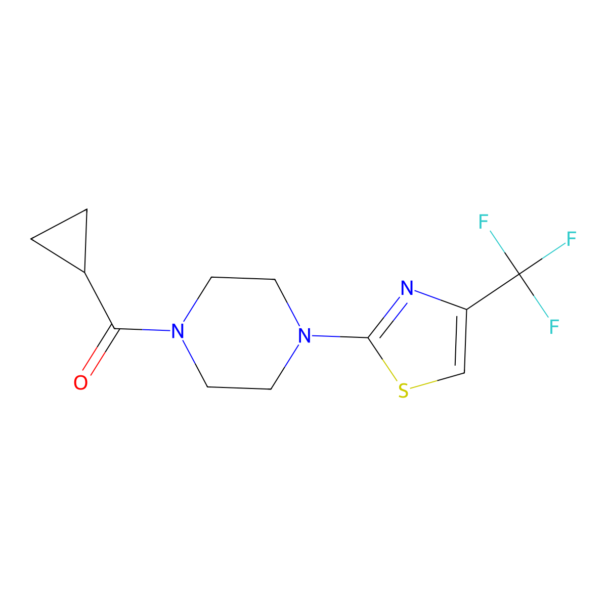 1-Cyclopropanecarbonyl-4-[4-(trifluoromethyl)-1,3-thiazol-2-yl]piperazine molecular structure, CAS 2742077-72-9